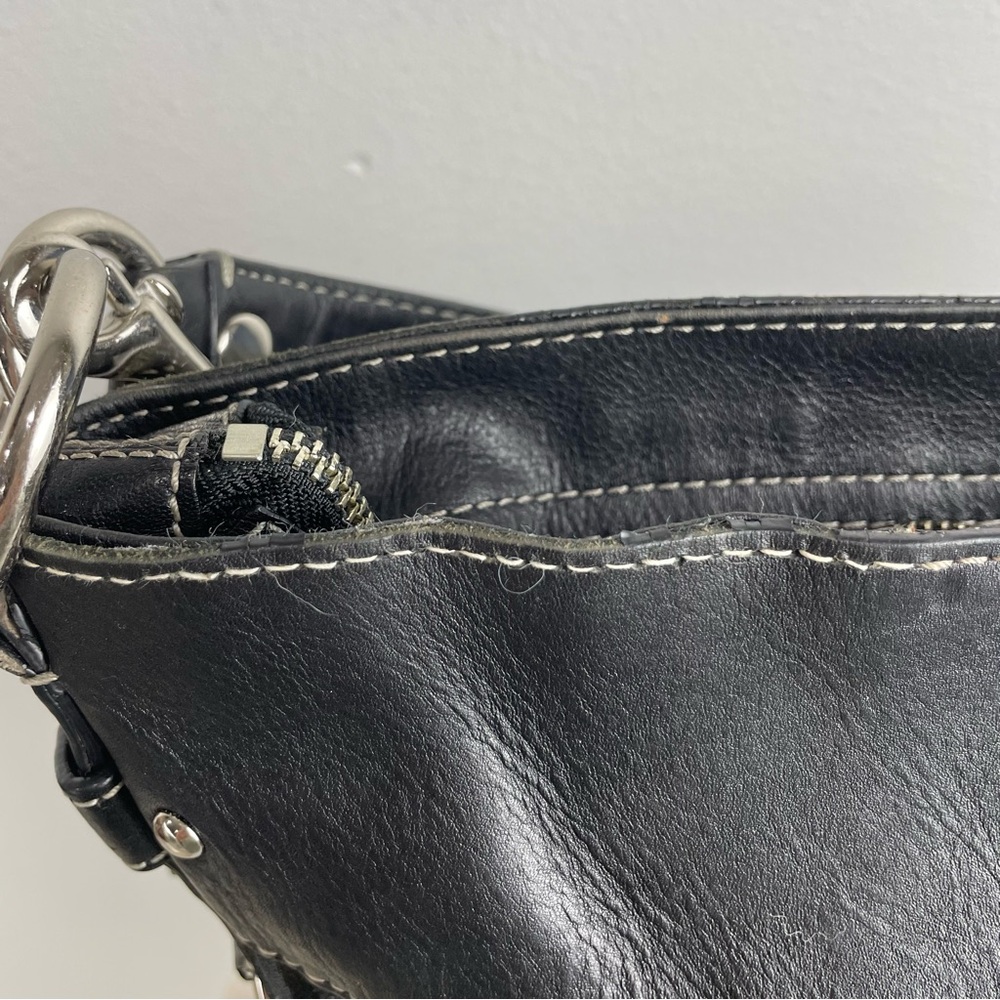 Coach Zoe Signature Jacquard Purse F14710 Shoulder Bag Logo Black Gray - Picture 14 of 14